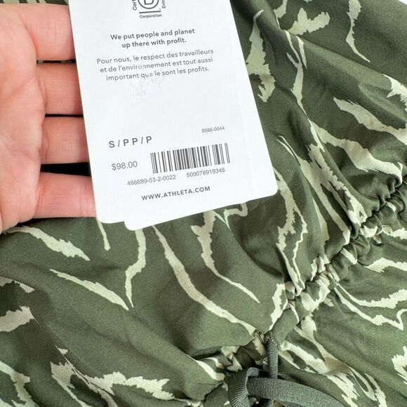 Athleta Dress Womens Small Green Rincon Printed Sleeveless Drawstring Mini New - Picture 3 of 11